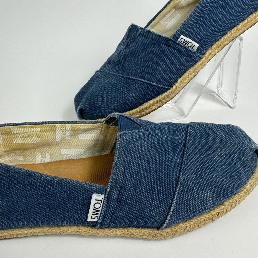 TOMS Women 7.5 Classic Alpargata Navy Blue Canvas Espadrille Slip On Flats